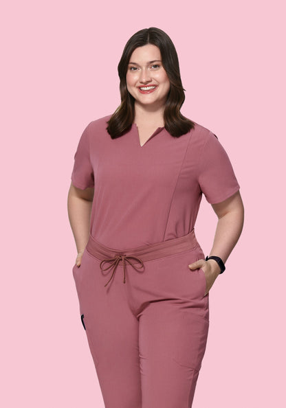 5 Pocket Notch Neck Top Mauve