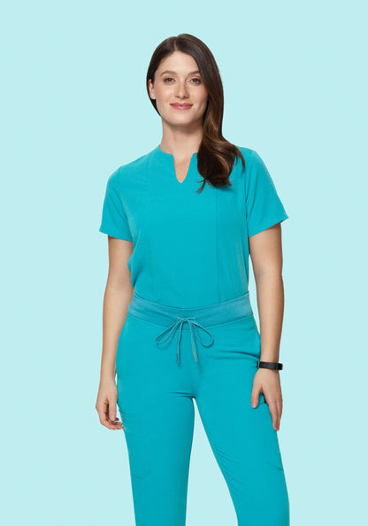 5 Pocket Notch Neck Top Teal