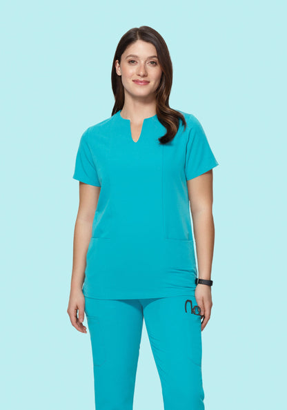 5 Pocket Notch Neck Top Teal