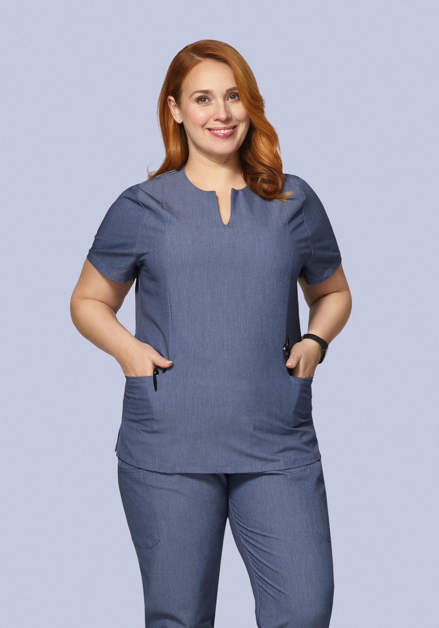 5 Pocket Notch Neck Top Heather Denim