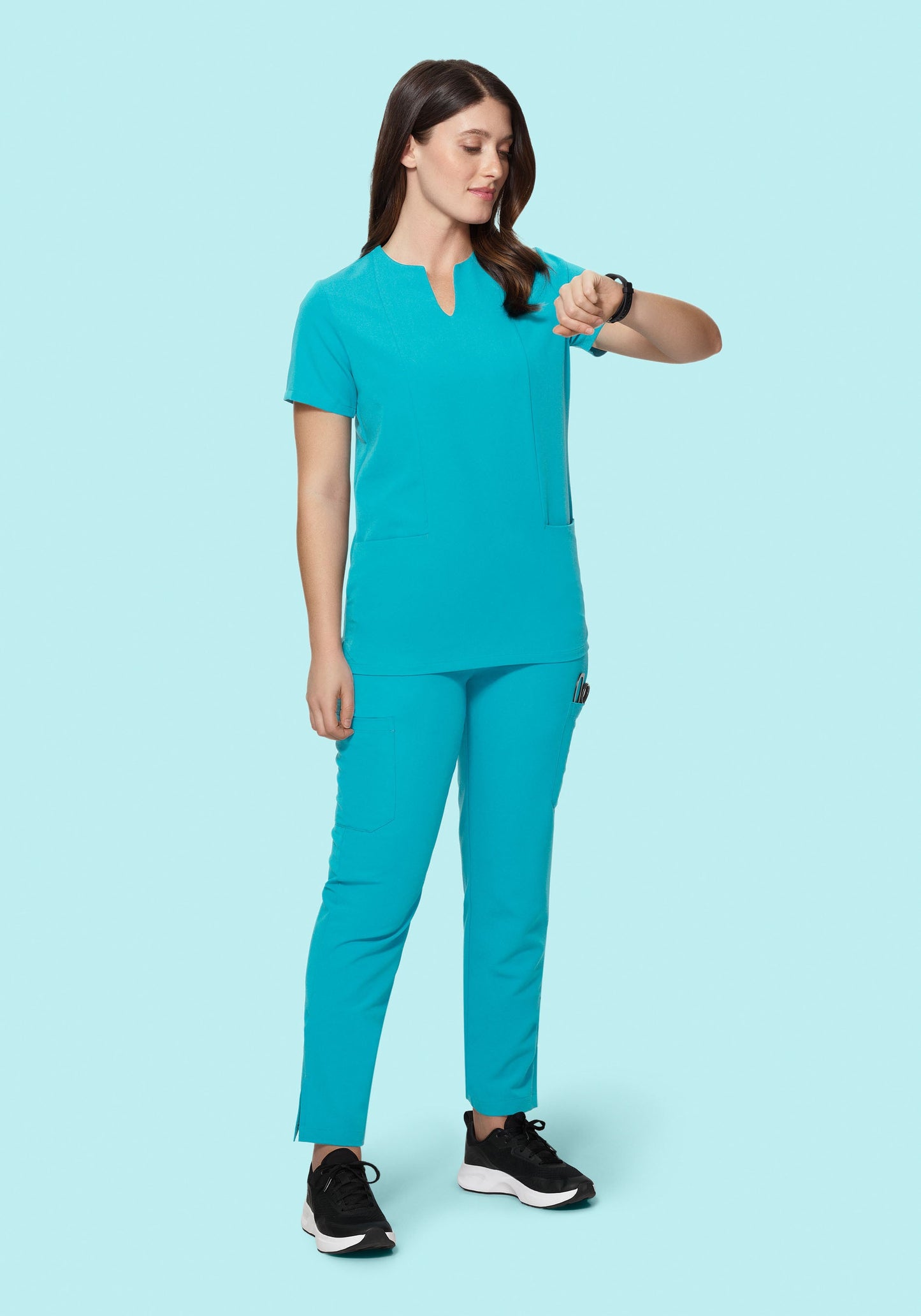 5 Pocket Notch Neck Top Teal