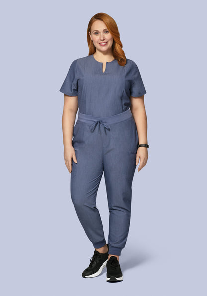 5 Pocket Notch Neck Top Heather Denim