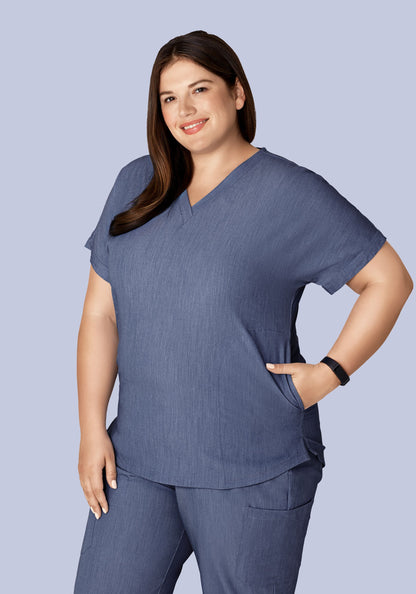 Oversized V Neck Top Heather Denim