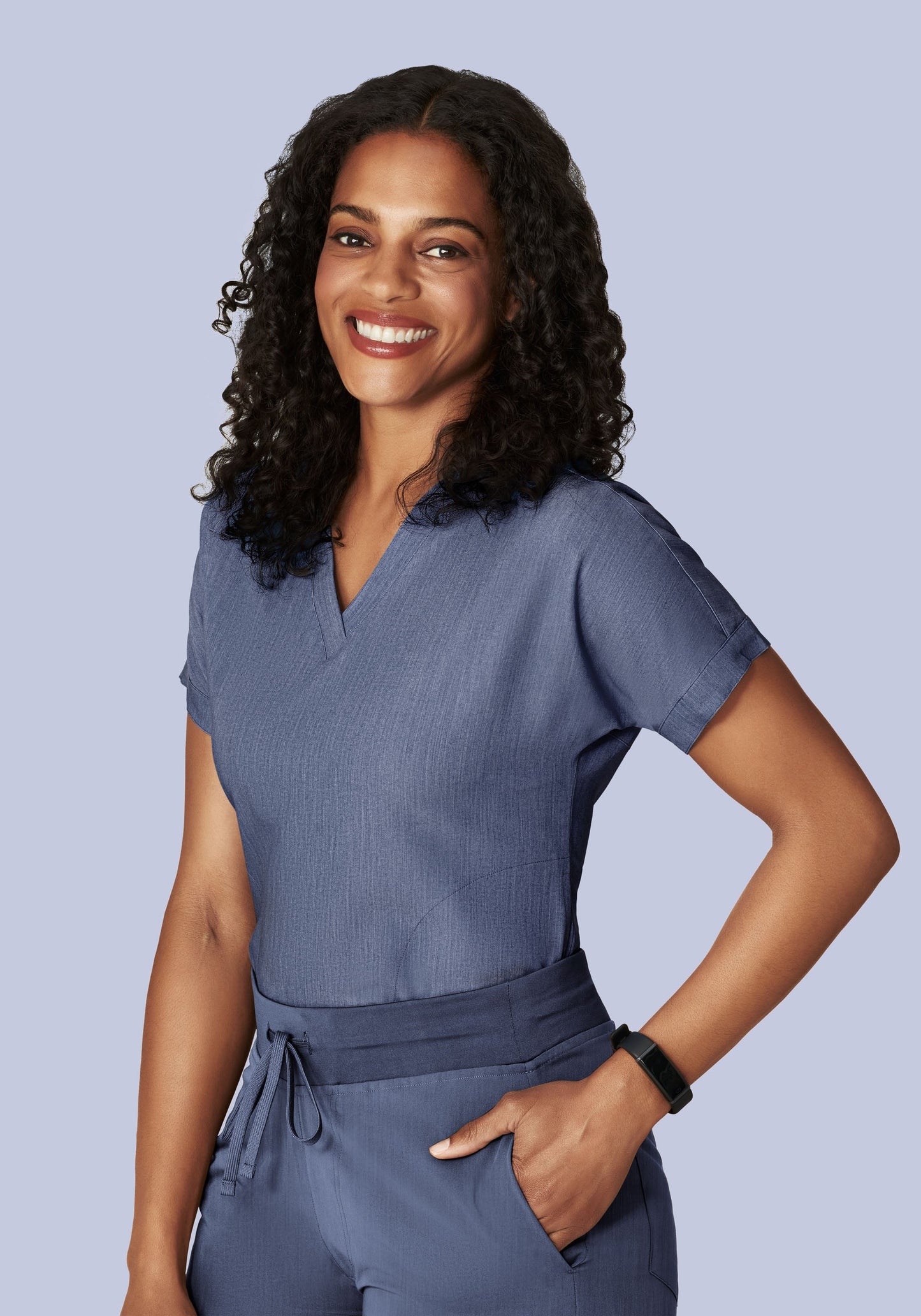 Oversized V Neck Top Heather Denim