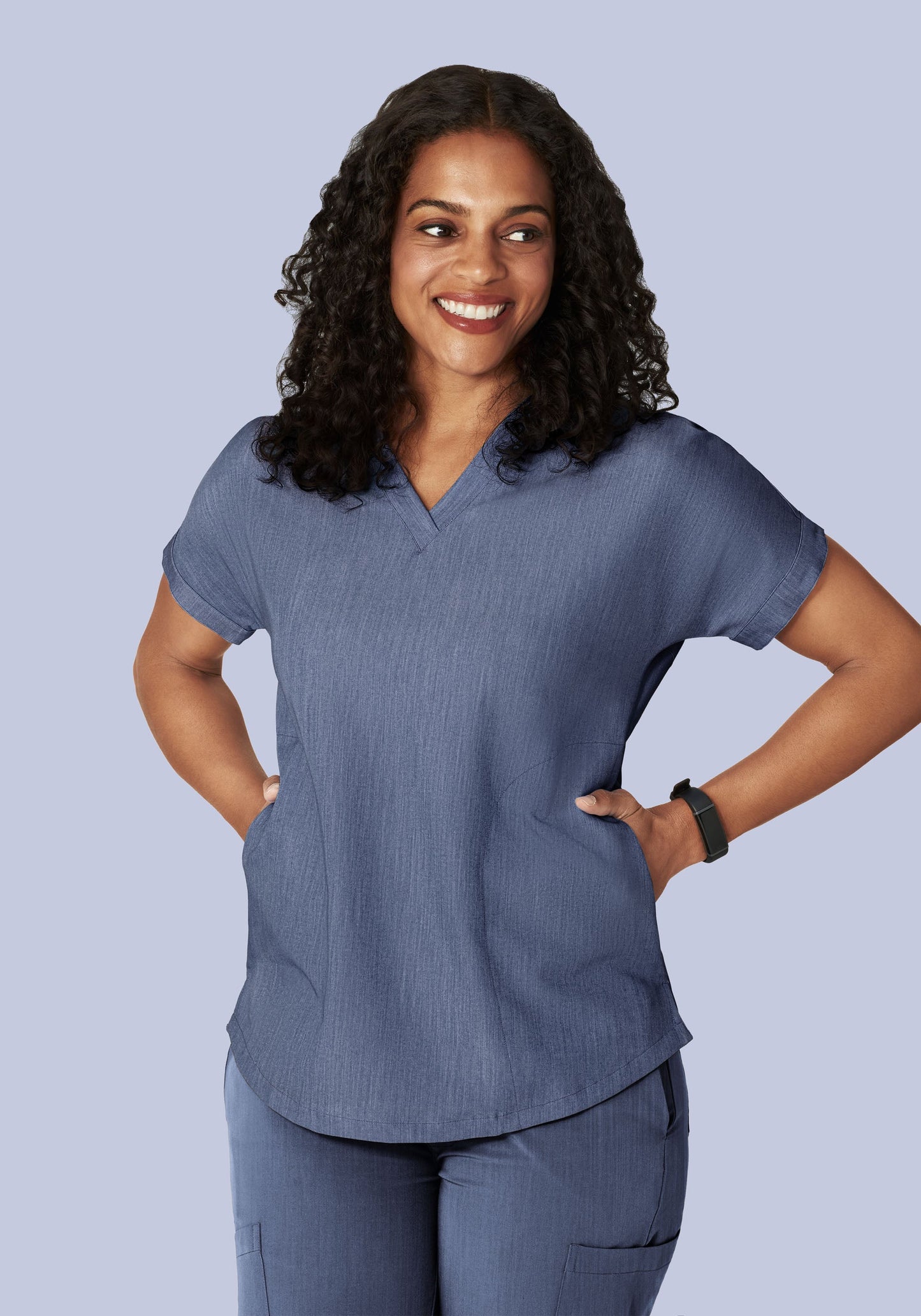 Oversized V Neck Top Heather Denim