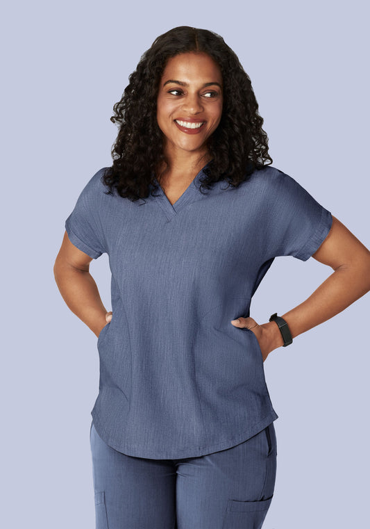 Oversized V Neck Top Heather Denim