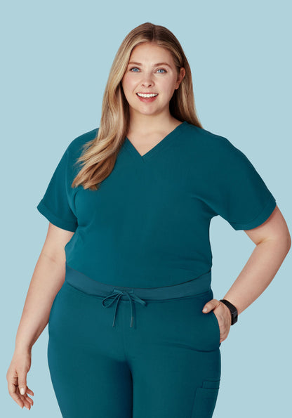 Oversized V Neck Top Caribbean Blue