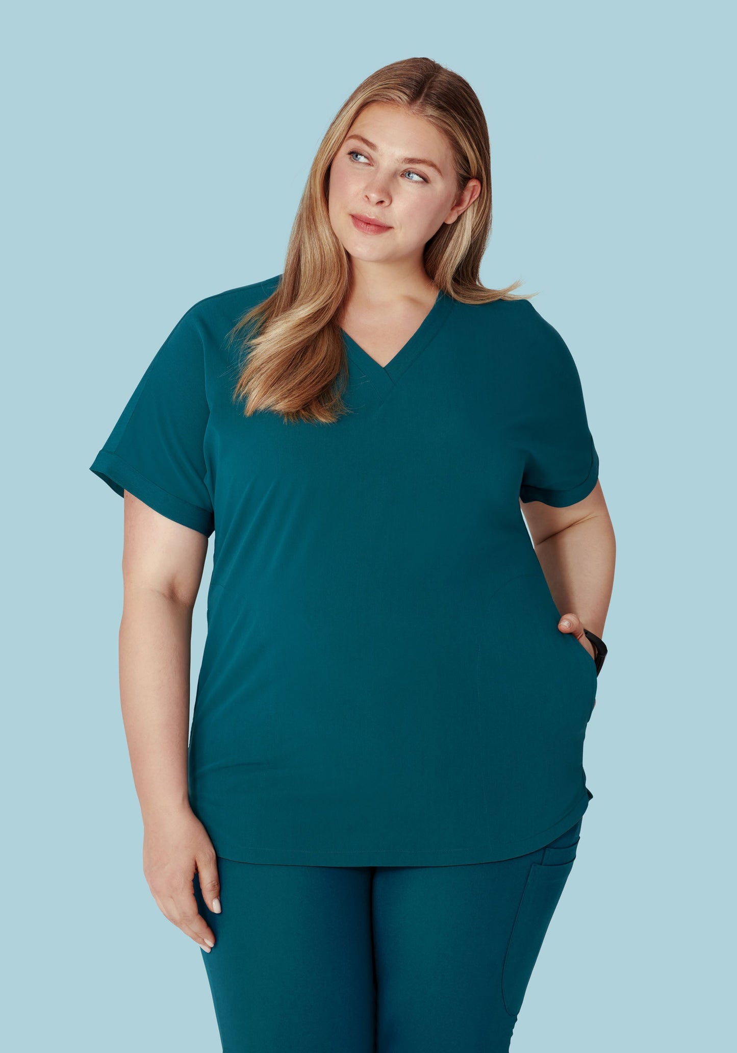 Oversized V Neck Top Caribbean Blue