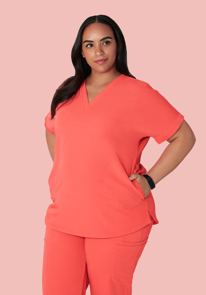 Oversized V Neck Top Sunkissed Coral