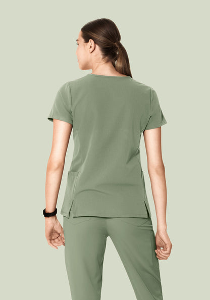 Curved V-Neck Top Cool Sage