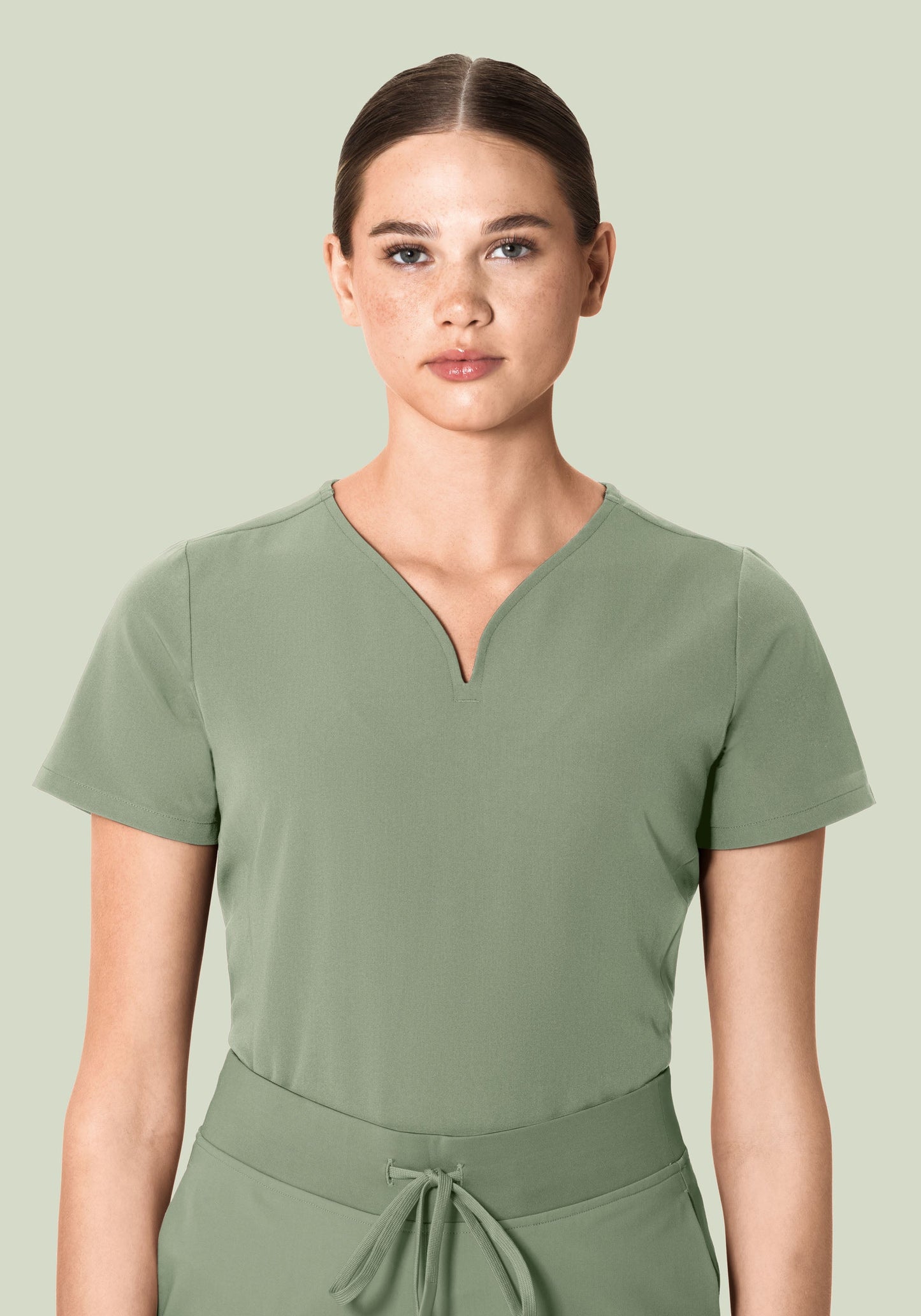 Curved V-Neck Top Cool Sage