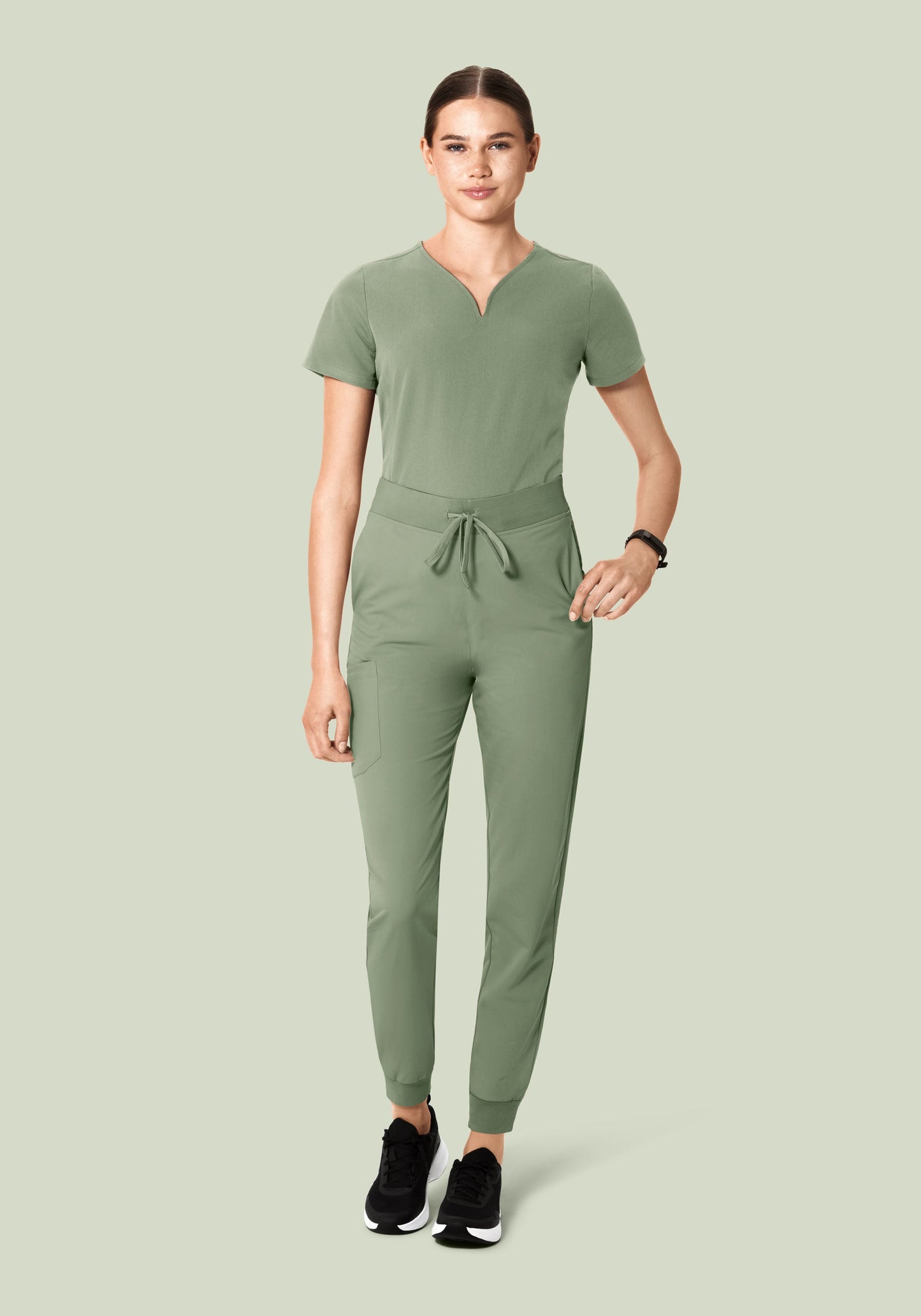 Curved V-Neck Top Cool Sage