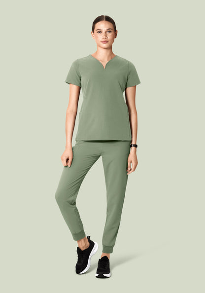 Curved V-Neck Top Cool Sage