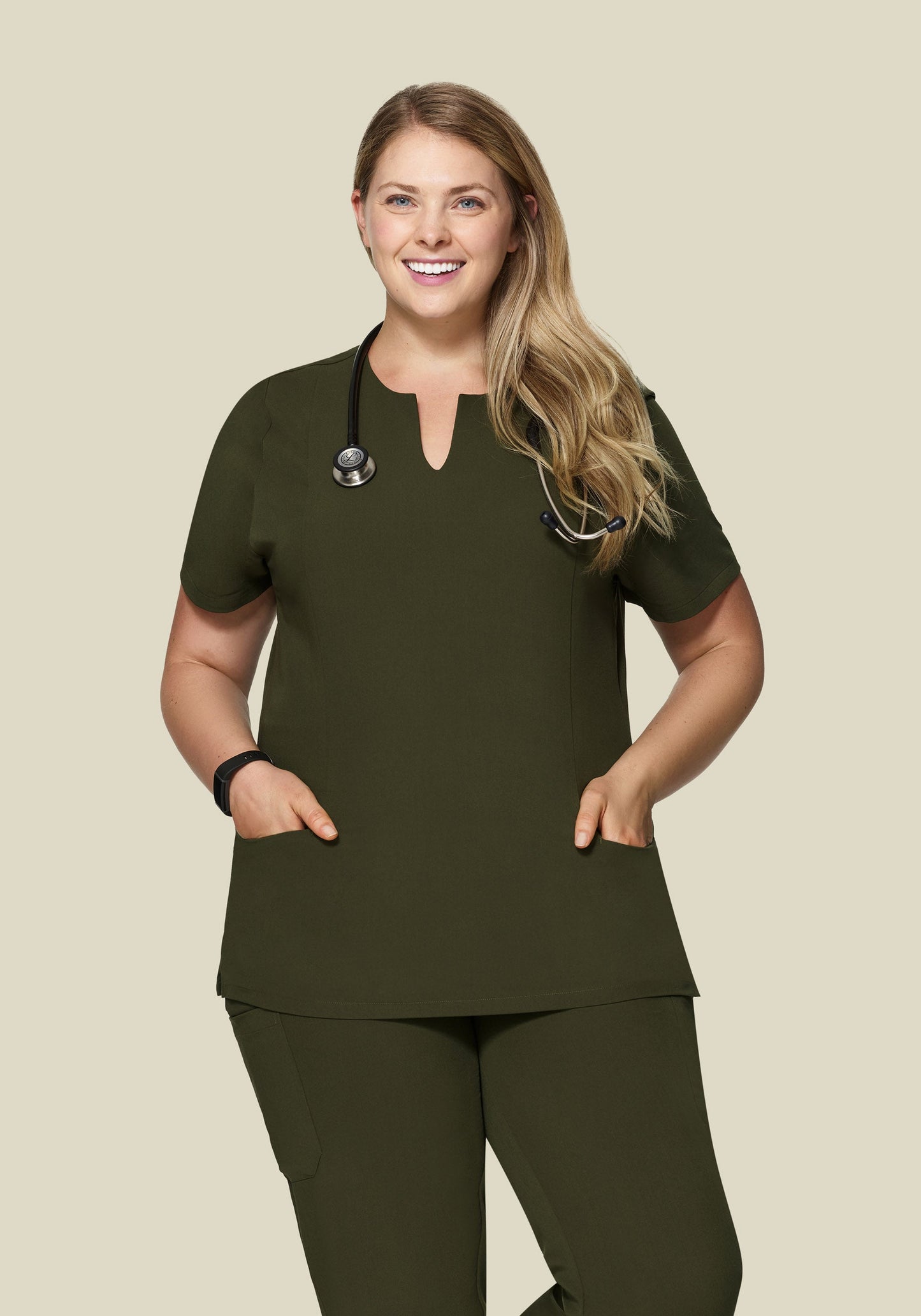5 Pocket Notch Neck Top Olive
