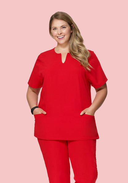5 Pocket Notch Neck Top Candy Red