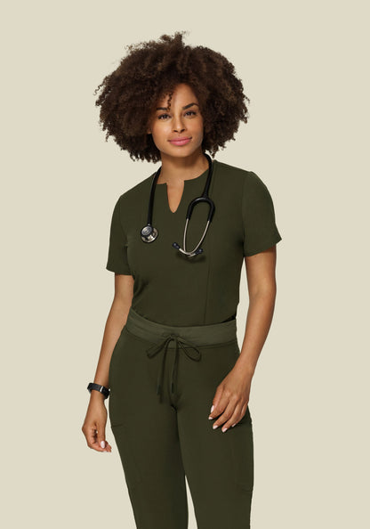 5 Pocket Notch Neck Top Olive