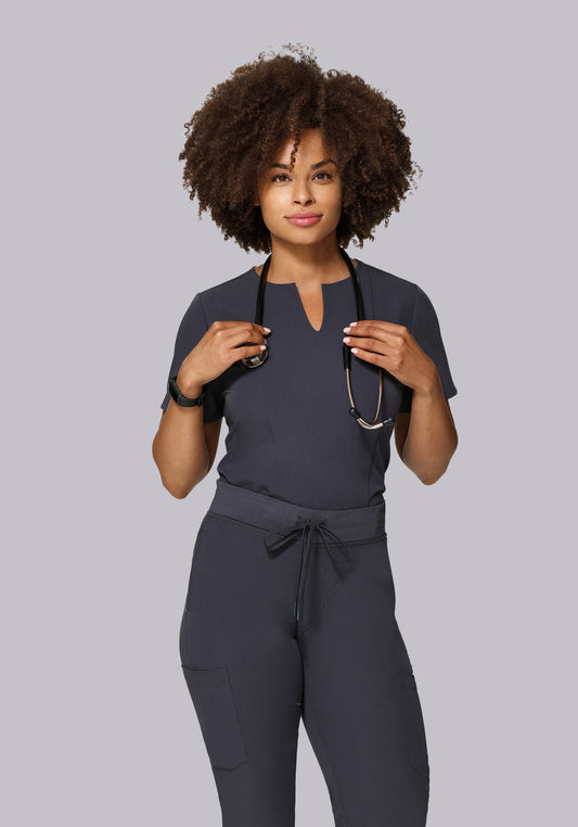 5 Pocket Notch Neck Top Pewter