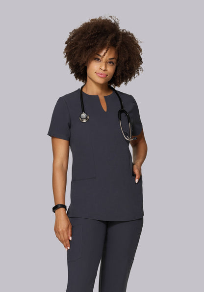 5 Pocket Notch Neck Top Pewter