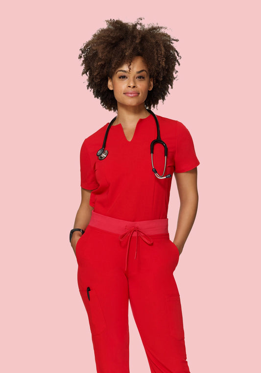 5 Pocket Notch Neck Top Candy Red