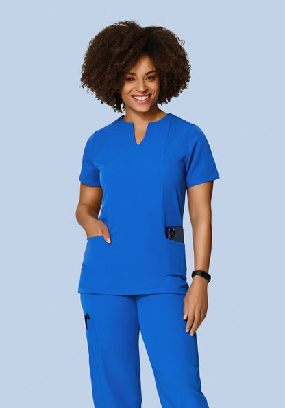 5 Pocket Notch Neck Top Royal Blue