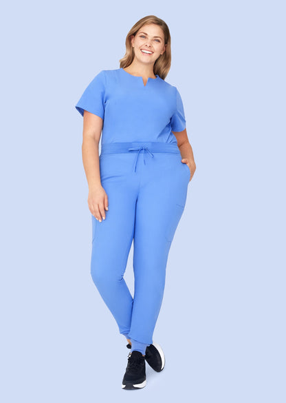 5 Pocket Notch Neck Top Ceil Blue