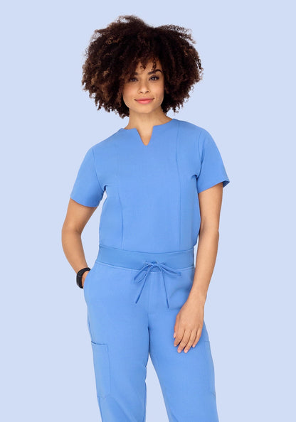 5 Pocket Notch Neck Top Ceil Blue